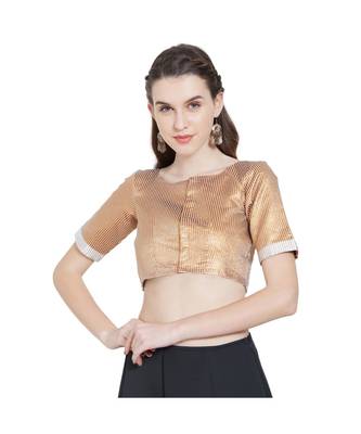 Gold N White Art Silk Ready-Made Saree Blouse 1