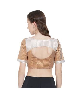 Gold N White Art Silk Ready-Made Saree Blouse 3