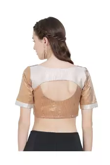 Gold N White Art Silk Ready-Made Saree Blouse