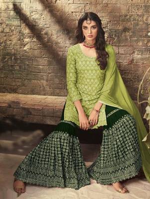 Light Green Faux Georgette with Embroidery Work Sharara Suit 2