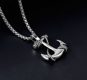 Marine Rudder Anchor Sailor Silver 316L Surgical Stainless Steel Jewelry Pendant Necklace Chain for Men 1