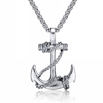 Marine Rudder Anchor Sailor Silver 316L Surgical Stainless Steel Jewelry Pendant Necklace Chain for Men 2