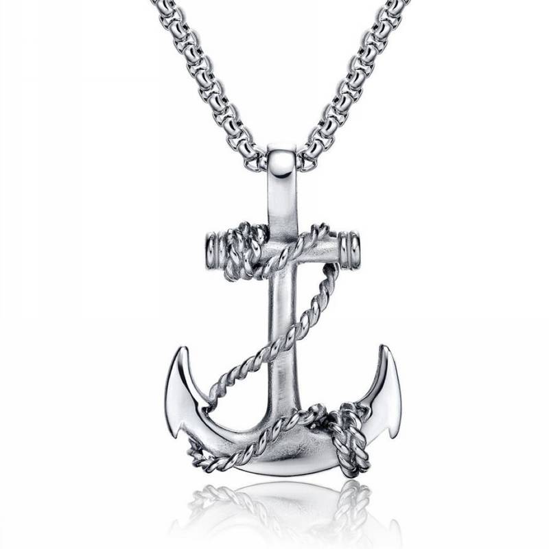 Marine Rudder Anchor Sailor Silver 316L Surgical Stainless Steel Jewelry Pendant Necklace Chain for Men