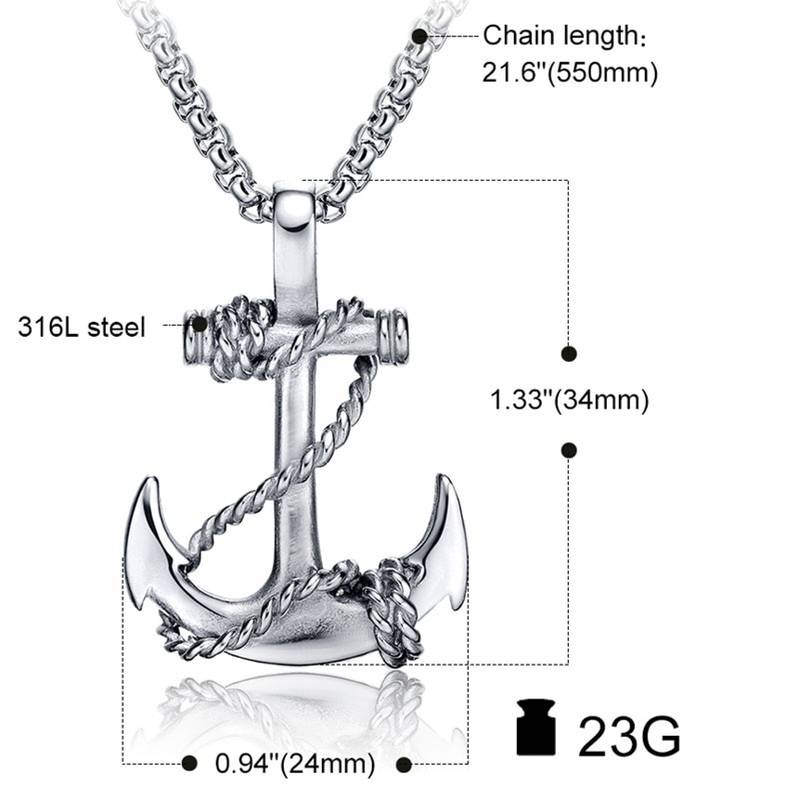 Marine Rudder Anchor Sailor Silver 316L Surgical Stainless Steel Jewelry Pendant Necklace Chain for Men