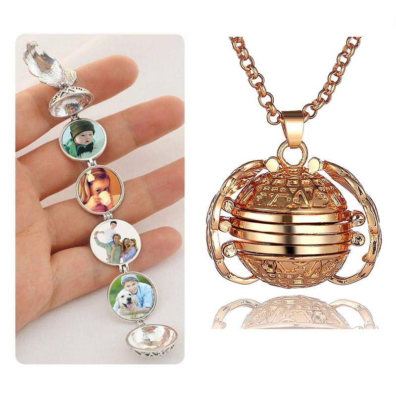 Expanding Angel Wings Photo Souvenier Gold Plated Locket Pendant Necklace Chain for Men