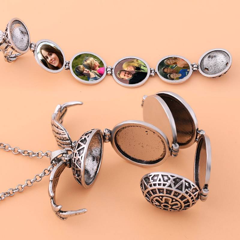 Expanding Angel Wings Photo Souvenier Silver Plated Locket Pendant Necklace Chain for Men