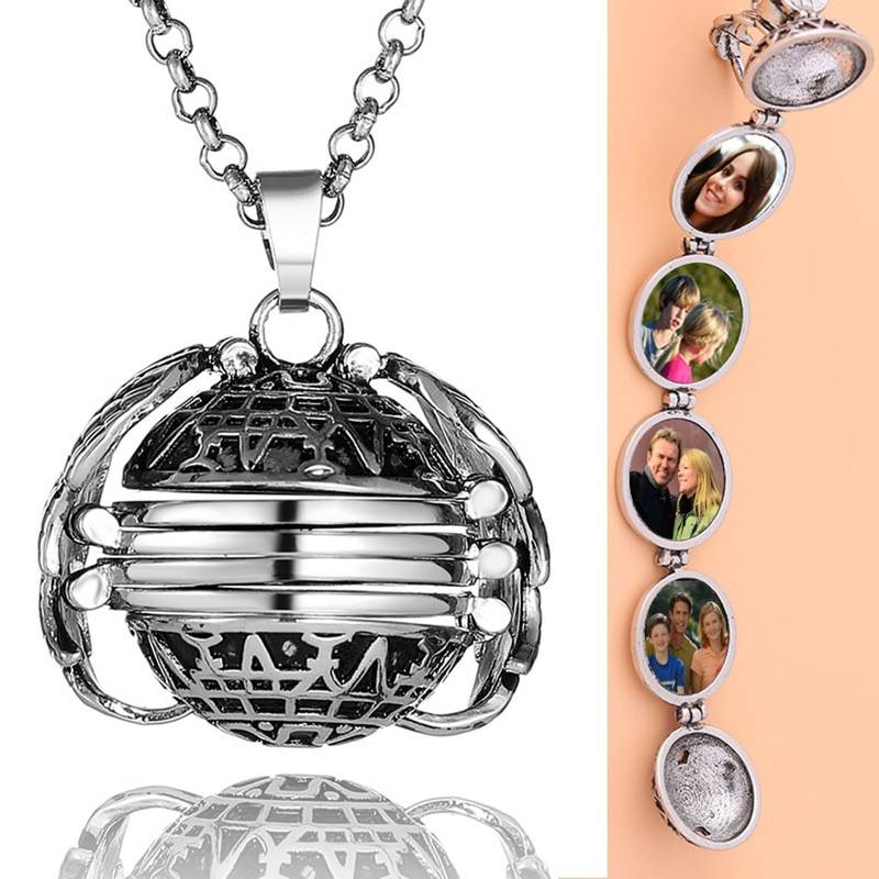 Expanding Angel Wings Photo Souvenier Silver Plated Locket Pendant Necklace Chain for Men