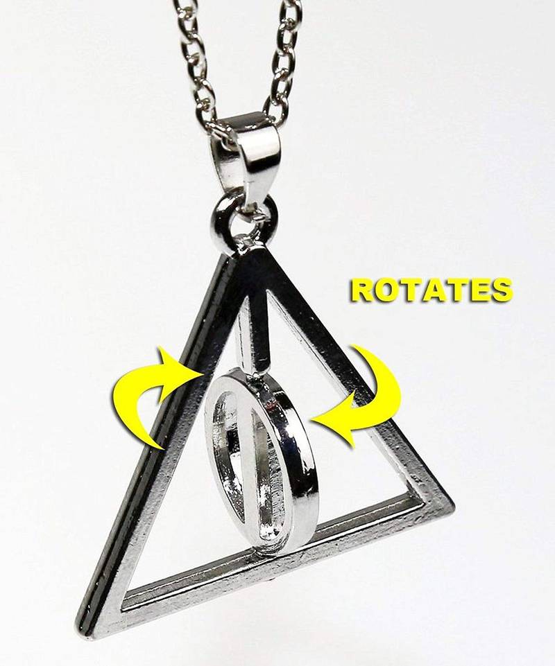 Harry Potter Rotatable Time Turner Deathly Hallows Triangle Snitch Compass Stainless Steel Pendant Chain Necklace Men