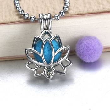 Lotus Flower Aromatherapy Essential Oil Perfume Diffuser Openable Hollow Cage Pendant Necklace Chain 1