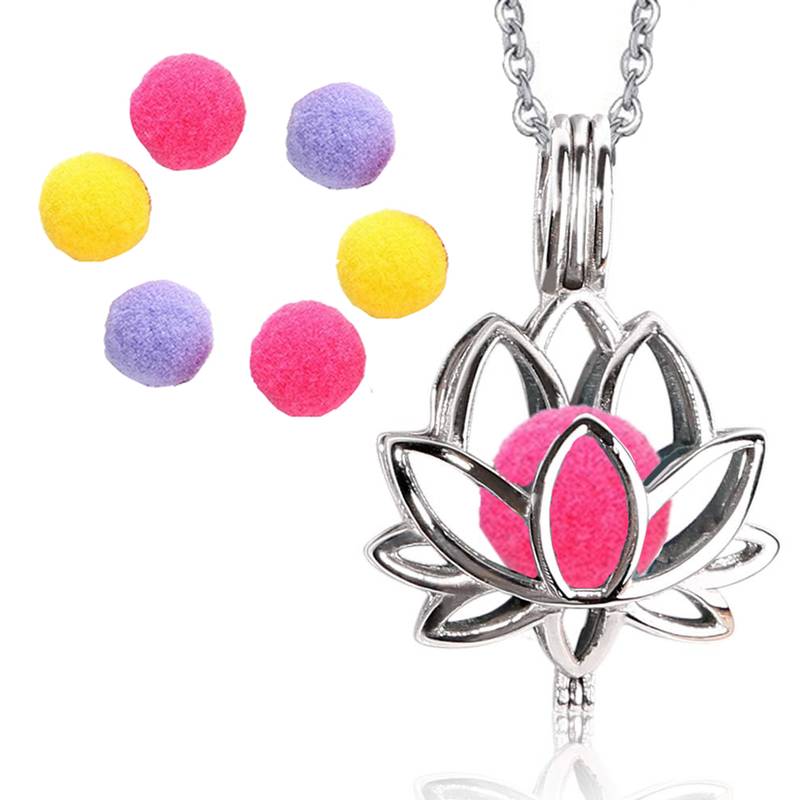 Lotus Flower Aromatherapy Essential Oil Perfume Diffuser Openable Hollow Cage Pendant Necklace Chain