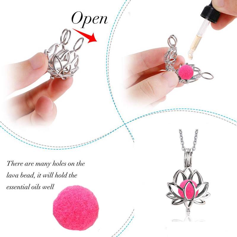 Lotus Flower Aromatherapy Essential Oil Perfume Diffuser Openable Hollow Cage Pendant Necklace Chain