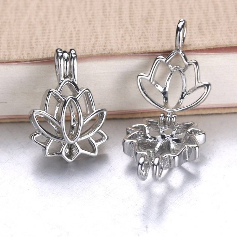 Lotus Flower Aromatherapy Essential Oil Perfume Diffuser Openable Hollow Cage Pendant Necklace Chain