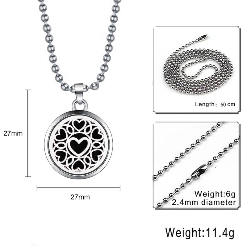 Love Heart Aroma Therapy Essential Oil Perfume Diffuser 8 Refill Pads Locket Pendant Necklace Chain for Women Girls