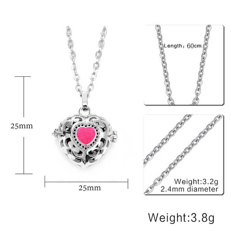 Heart Love  Aromatherapy Essential Oil Perfume Diffuser Openable Hollow Cage Pendant Necklace Chain