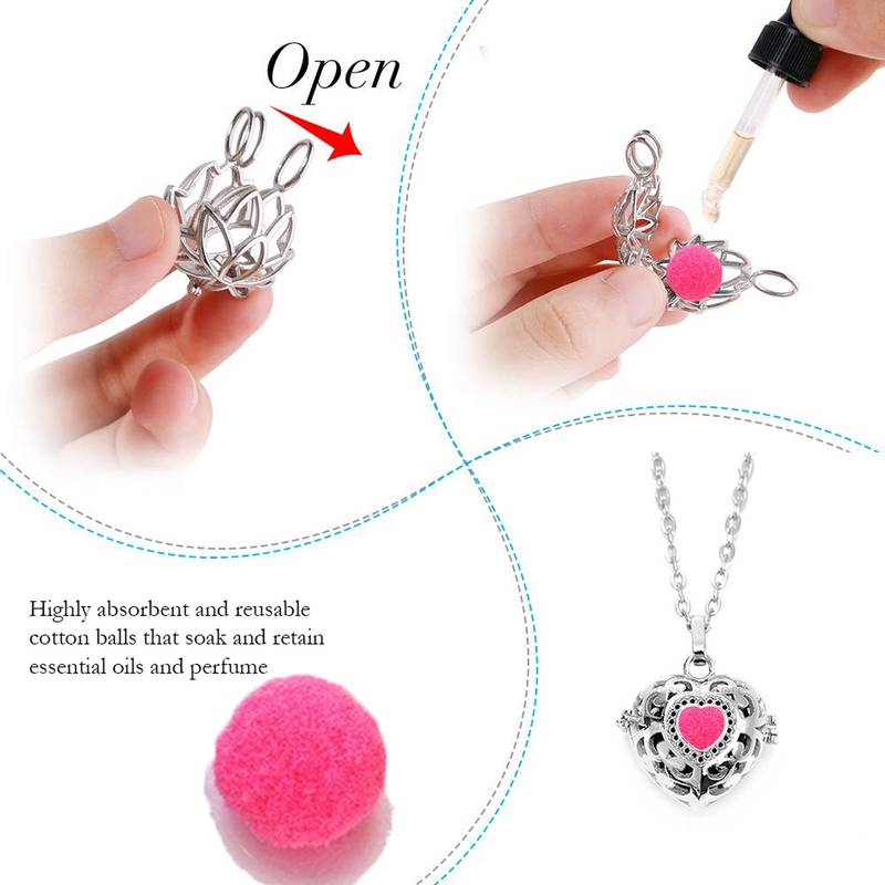 Heart Love  Aromatherapy Essential Oil Perfume Diffuser Openable Hollow Cage Pendant Necklace Chain