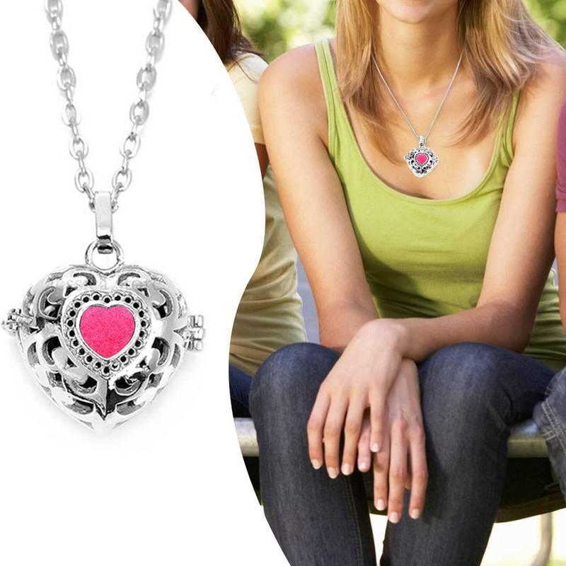 Heart Love  Aromatherapy Essential Oil Perfume Diffuser Openable Hollow Cage Pendant Necklace Chain