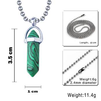 Hexagon Bullet Pencil Natural Green Stripes Malachite Crystal Stone Pendant Locket Necklace Chain for Men Women 2