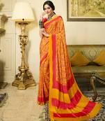 Orange printed crepe saree with blouse