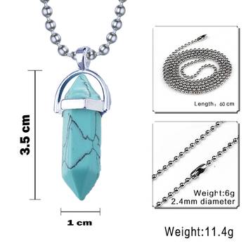 Hexagon Bullet Pencil Natural Blue Green Turquoise Crystal Stone Pendant Locket Necklace Chain for Men Women 2
