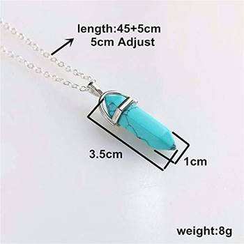Hexagon Bullet Pencil Natural Blue Green Turquoise Crystal Stone Pendant Locket Necklace Chain for Men Women 3