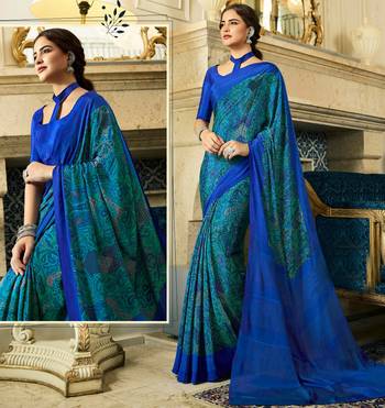 Multicolor printed crepe saree with blouse 1