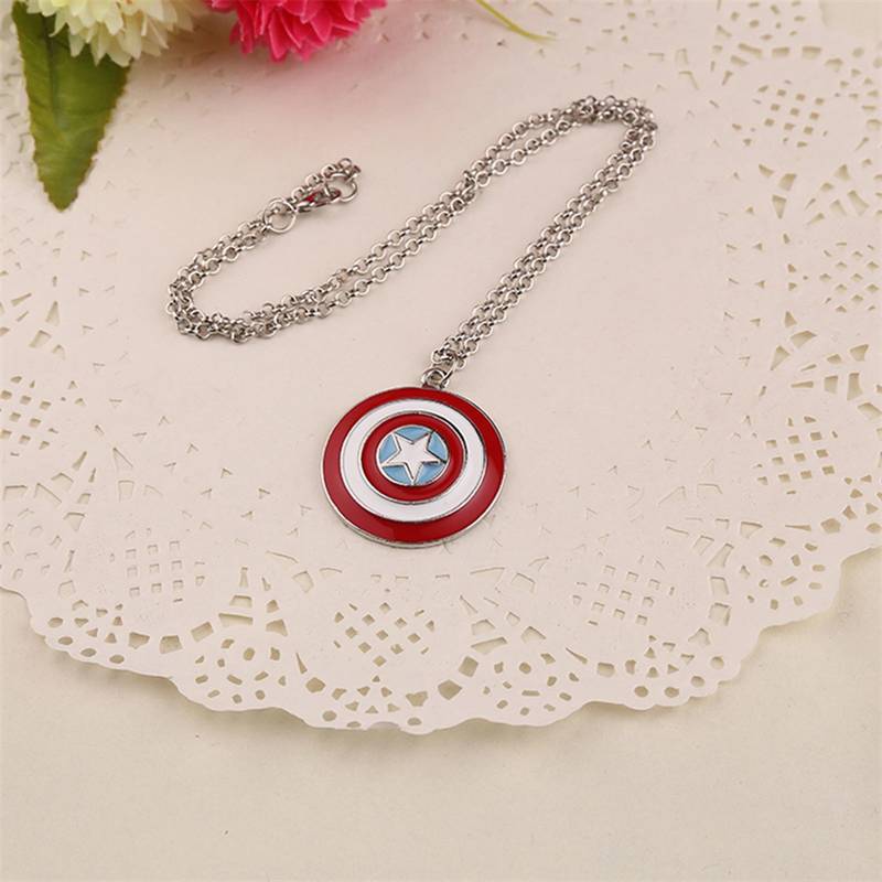 Captain America Steve Rogers Super Hero Shield Avengers Red Blue Pendant Necklace Chain for Men
