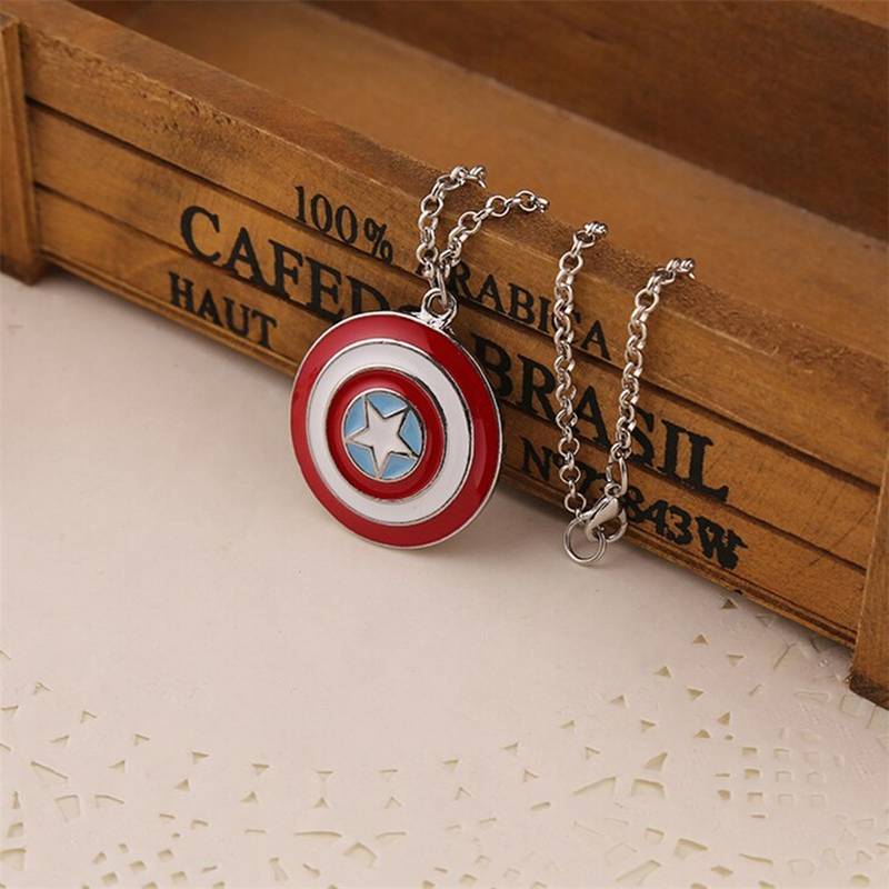 Captain America Steve Rogers Super Hero Shield Avengers Red Blue Pendant Necklace Chain for Men