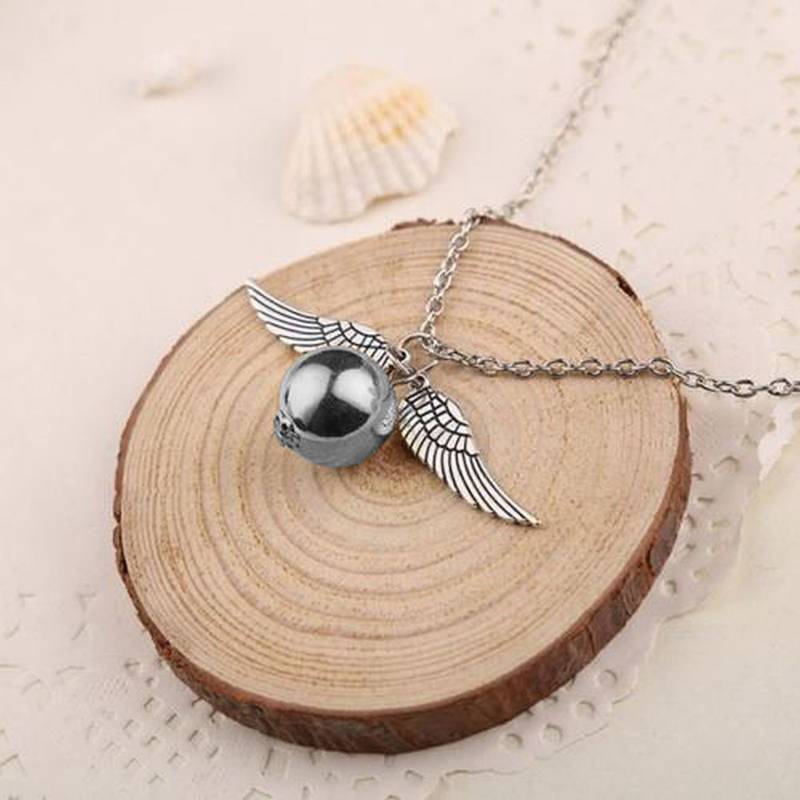 Harry Potter Hogwarts Wings of Silver Burglar Angel Quidditch Snitch Pendant Necklace Chain for Boys Girls