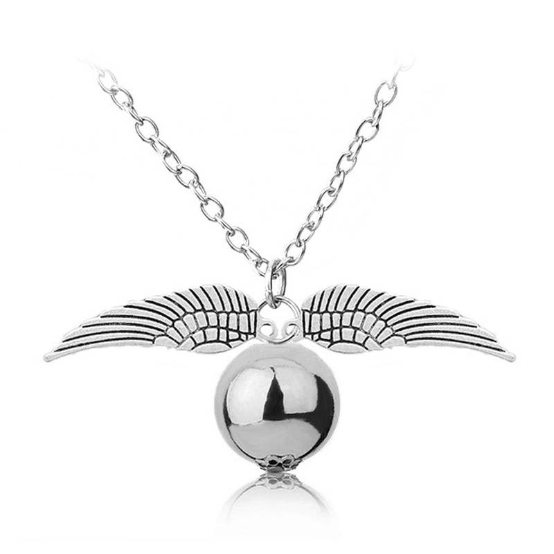 Harry Potter Hogwarts Wings of Silver Burglar Angel Quidditch Snitch Pendant Necklace Chain for Boys Girls