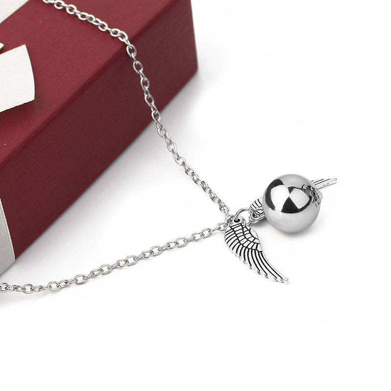 Harry Potter Hogwarts Wings of Silver Burglar Angel Quidditch Snitch Pendant Necklace Chain for Boys Girls