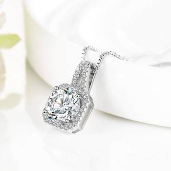 Dainty Classic Solitaire AAA Cubic Zirconia CZ American Diamond Crystal Pendant Chain Necklace for Girls Women 1