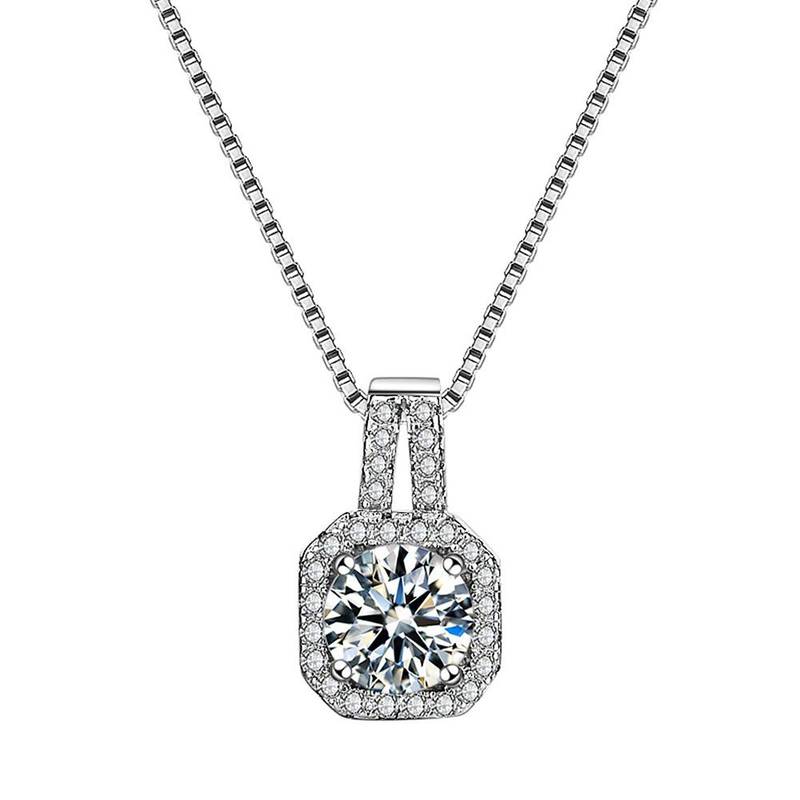 Dainty Classic Solitaire AAA Cubic Zirconia CZ American Diamond Crystal Pendant Chain Necklace for Girls Women