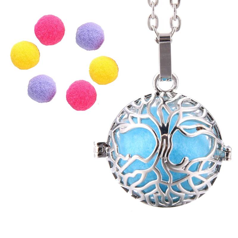 Tree of Life Aromatherapy Essential Oil Perfume Diffuser Openable Hollow Cage Pendant Necklace Chain