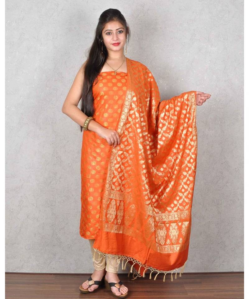 Orange Banarasi Cotton Silk Suit
