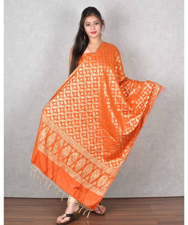 Orange Banarasi Cotton Silk Suit