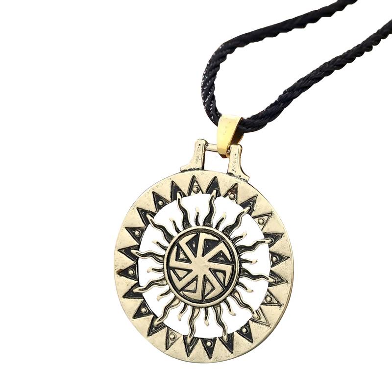 Vintage Swastik Chakra Talisman Bronze Pendant Necklace Chain for Men