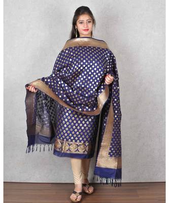 Blue Banarasi Cotton Silk Suit 1