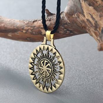Vintage Swastik Chakra Talisman Bronze Pendant Necklace Chain for Men 4