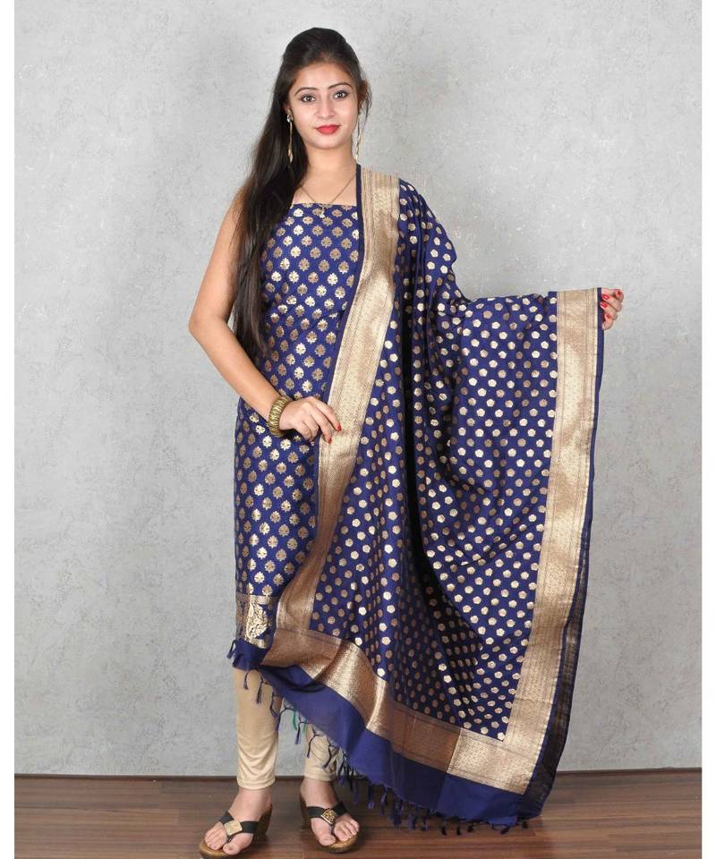 Blue Banarasi Cotton Silk Suit