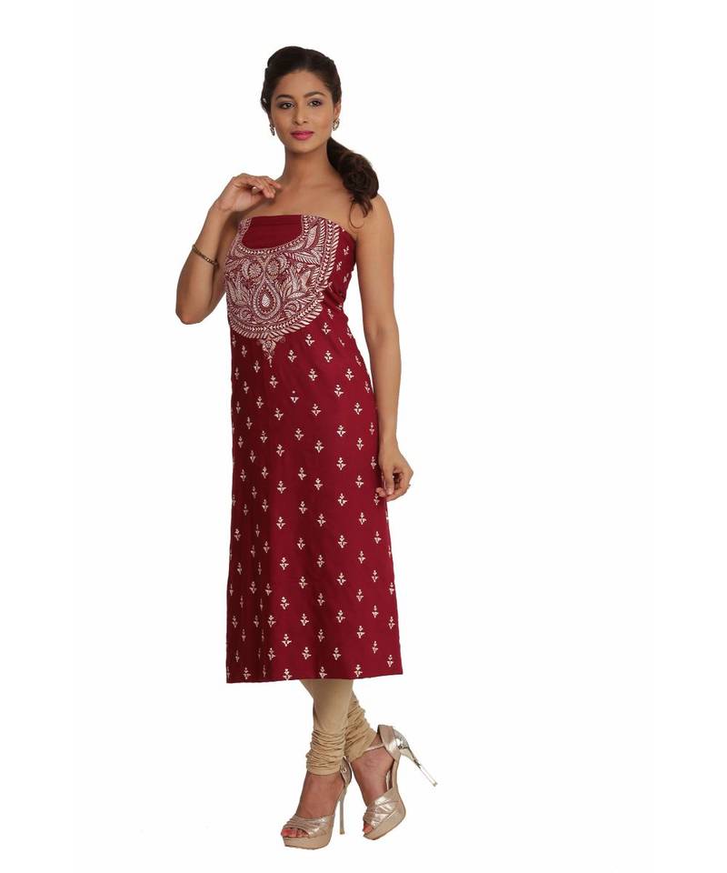 Maroon Lizi Bizi Kantha Suit