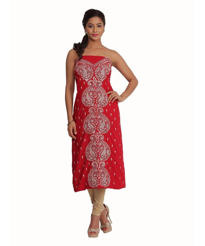 Red Lizi Bizi Kantha Suit