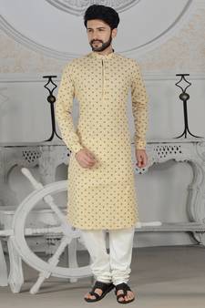Beige Stylish Digital Print Kurta Pyjama
