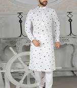 White Stylish Digital Print Kurta Pyjama