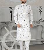 White Stylish Digital Print Kurta Pyjama
