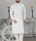 White Stylish Digital Print Kurta Pyjama