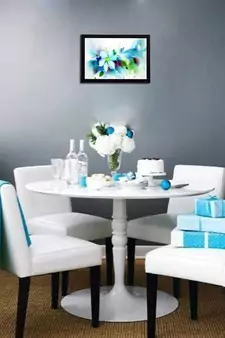 Blue Floral Satin Matt Texture UV Art Painting