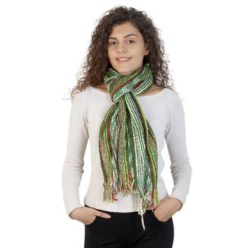Dark Green & Multicolor Striped Acrylic Stole 1