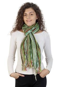 Dark Green & Multicolor Striped Acrylic Stole