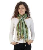 Dark Green & Multicolor Striped Acrylic Stole