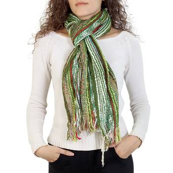 Dark Green & Multicolor Striped Acrylic Stole 2